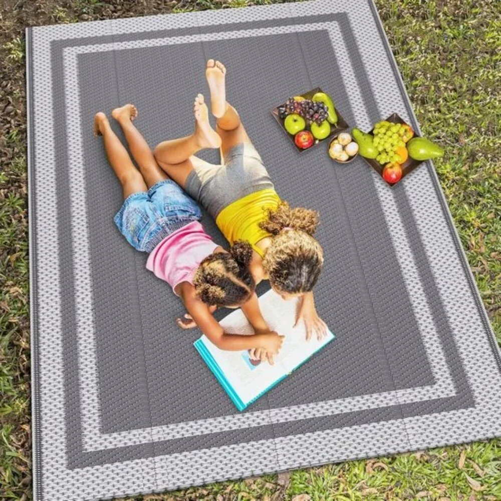 New 5'x8' Reversible Outdoor Rug for Home or Patio with Waterproof, White & Gray